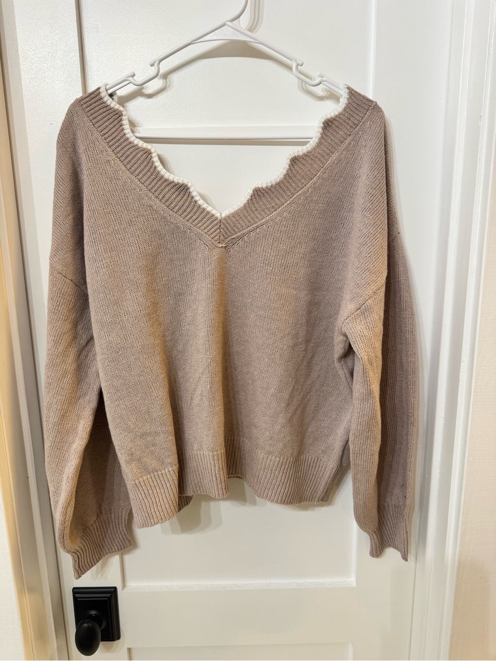 V-Neck Scallop Trim Sweater